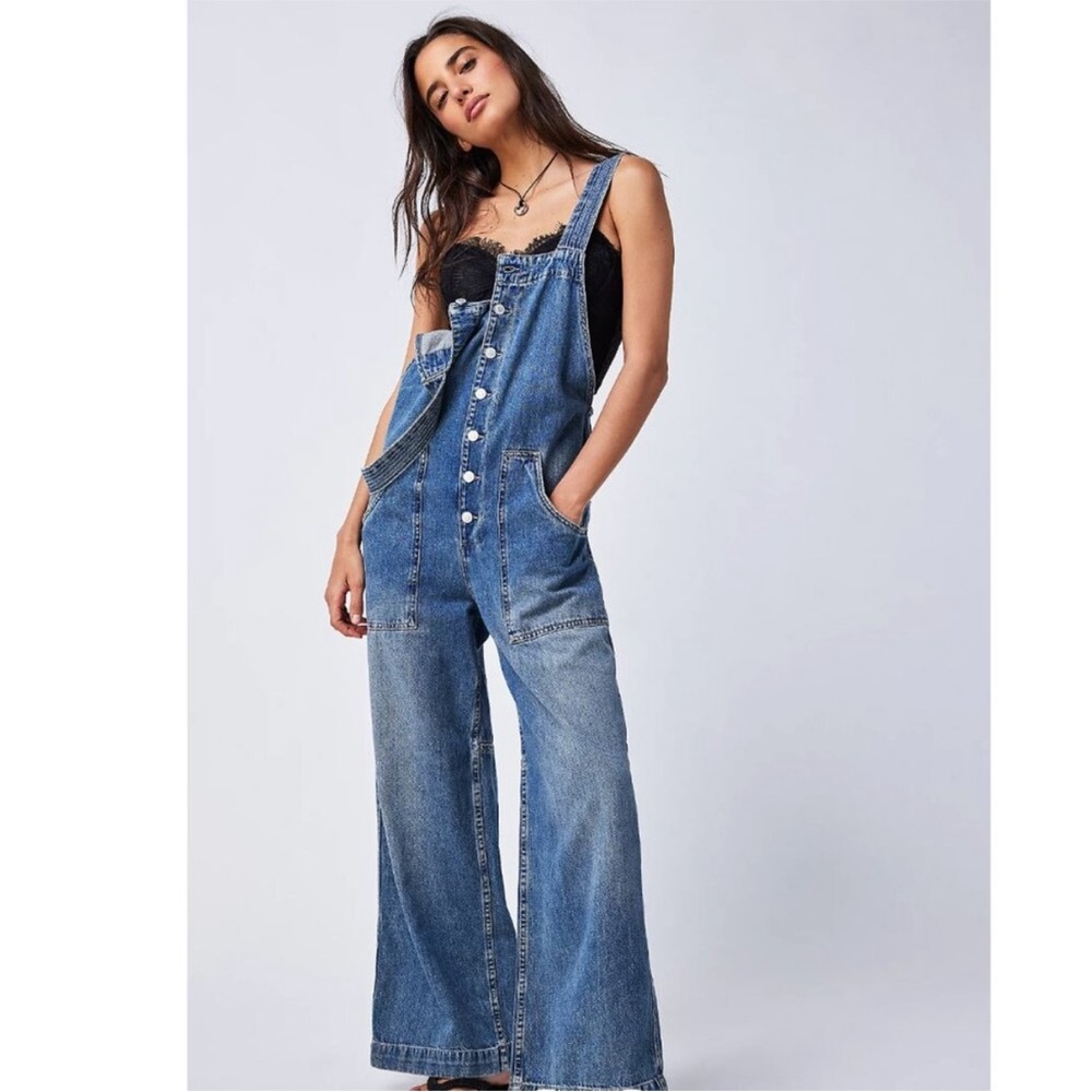 NWOT We The Free Field of Flowers Wide-Leg Overalls
